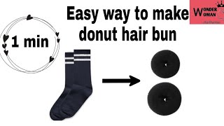 Easy way to make donut hair bun at home with socks in 1 min  Reuse of socks [upl. by Deraj411]