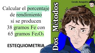 𝐑𝐄𝐍𝐃𝐈𝐌𝐈𝐄𝐍𝐓𝐎 Calcule el porcentaje de rendimiento si se producen 38 gramos Fe con 65 gramos de Fe2O3 [upl. by Ardnauqal]