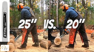 104 Stihl Light Chainsaw Bar Test  25 inch vs 20 inch  Best for Bucking Rounds  Stihl MS 500i [upl. by Iraam]