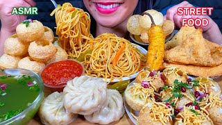 ASMR CHOWMEIN NOODLES PANI PURI MOMO SAMOSA DAHI PURI MIRCHI BAJJI MASSIVE Eating Sounds [upl. by Obocaj]