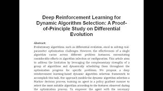 Deep Reinforcement Learning for Dynamic Algorithm Selection A Proof of Principle Study on Different [upl. by Nocam]