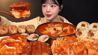 SUB일어나자마자 분식파티 김치수제비 돈까스 라볶이 오므라이스 튀김만두 김밥천국 먹방 꿀조합 Bunsik Mukbang Asmr [upl. by Bourque764]