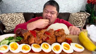 Vlog182 PORK LOIN RIBLETS BINAGOONGAN WITH SWEET PEPPERS  SOFT BOILED EGGS  MUKBANG [upl. by Della]