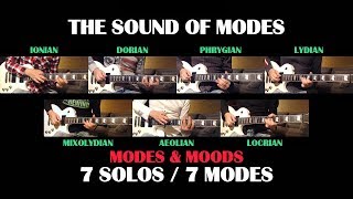 The Sound Of The 7 MAJOR SCALE MODES  GUITAR SOLOS  Ionian Dorian Phrygian Lydian Mixolydian [upl. by Aicad]