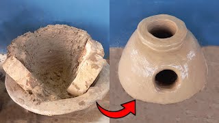 How to make Desi Mud Chulha at Home । Smokeless Chulha Making । Village Kitchen Design [upl. by Byran]