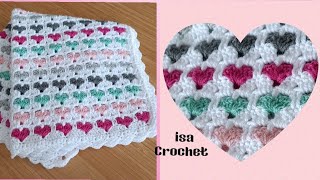 Tuto couvertureplaid quotpetits coeursquot avec des restes de laine au crochet 😍 isacrochet [upl. by Slavin]