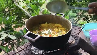 Tree Top Cooking 3 in 1 Pot Jerry Allinone Curry cooking in🇯🇲 ackee tree  ALMOST DROP OUT😭🤣 [upl. by Guillermo]