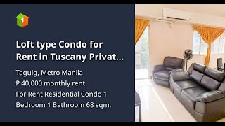 Loft type Condo for Rent in Tuscany Private Estate McKinley Taguig City [upl. by Vallonia]