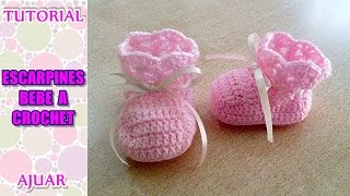 DIY como tejer escarpines botitas patucos para bebe a crochet ganchillo AJUAR [upl. by Aronel578]