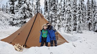 Hot Tent Camping Alaska  Cold Weather Camping with Kids [upl. by Asil761]