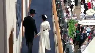 Harry holds Meghans hand while entering the Royal box at Royal Ascot 2018 [upl. by Ardnoel347]