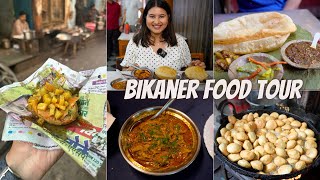 Best BIKANER Food Tour  Kachori Papad Ki Sabzi Aloo Puri Malai Ghewar amp More [upl. by Harpp]