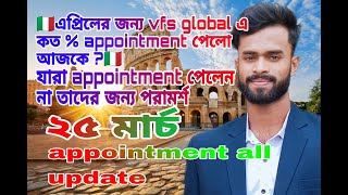 🇮🇹 Italy vfs global appointment update today ।। 25 মার্চে এপ্রিলের জন্য কত অ্যাপয়েন্টমেন্ট পেল 🇮🇹 [upl. by Brick]