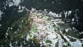 SnowAerial 4K Video from Zourva Village Theriso Area  Snowtime  SUBATOUR Crete uncut video [upl. by Enitsud]