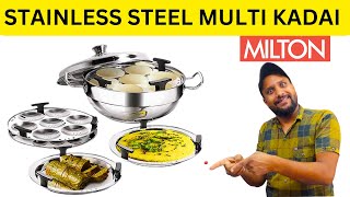 Best STAINLESS STEEL Multi Kadai In India  MILTON Procook Multi Kadai  Idli dhokla amp Steamer [upl. by Erdnaet]