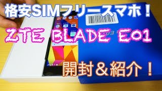 格安SIMフリースマホ！ZTE Blade E01を開封＆紹介！ [upl. by Attem324]