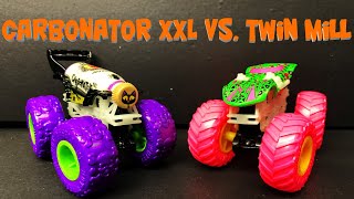 Carbonator XXL Vs Twin Mill  Hot Wheels Monster Trucks Glow In The Dark [upl. by Eiznik]