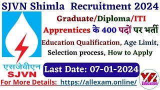 SJVN Shimla Apprentice Recruitment 2024  SJVN Shimla Apprentice Recruitment 2023 Apply Online [upl. by Didi]