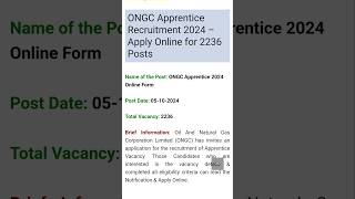 ONGC Apprentice Recruitment 2024  Apply Online for 2236 Posts [upl. by Oiratno]