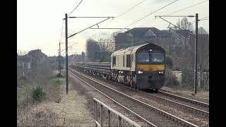 GBRF 66779 quotEvening Starquot passing ChesterleStreet with an engineers train [upl. by Eitac]