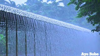 Windy Rainstorm Thunder Heavy Rain amp Trees on Cabin Roof for Stress Relief and Sleep [upl. by Tarabar563]