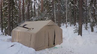 WINTER CAMPING IN DEEP SNOW COZY HOT TENT IN THE WOODS ASMR [upl. by Nyroc]