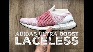 Adidas Ultra Boost Laceless ˋFtwr whitetrace scarlet´  UNBOXING amp ON FEET  fashion shoes  HD [upl. by Asatan]