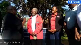 Mashonaland West Minister for Provincial Affairs Mirriam Chombo left presents legendary cyclist Wils [upl. by Cirone524]