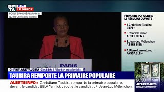 Après sa victoire à la Primaire populaire Christiane Taubira souhaite quotune gauche unie et deboutquot [upl. by Ardnohs57]