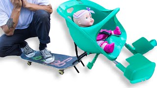 SKATEBOARD WITH ATTACHED BABY STROLLER [upl. by Binni]