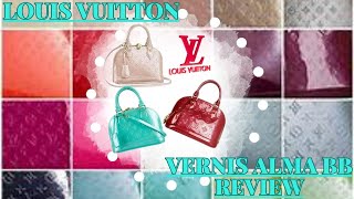 LOUIS VUITTON ALMA BB VERNIS LEATHER REVIEW [upl. by Oirtemed]