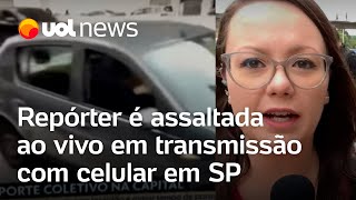 Repórter da Globo tem celular roubado ao vivo no Bom Dia SP [upl. by Joell]