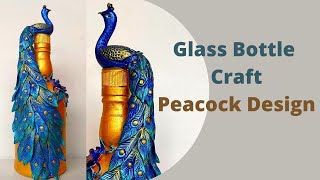 Glass Bottle Craft  Bottle Decoration Peacock Design [upl. by Pack481]