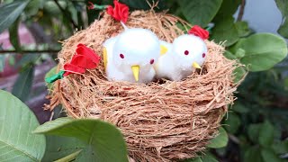 How to make Bird Nest with coconut husk how to make Cotton bird  best out of waste [upl. by Diamond710]