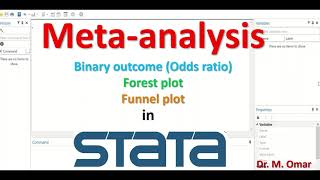 Meta analysis binary outcome Odds ratio in STATA forest plot funnel plot [upl. by Gaylor341]