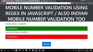 Phone Number Validation in JavaScript using Regular Expression  Mobile Number Regex Validation [upl. by Aninay]