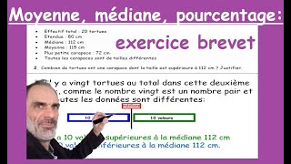 Brevet blanc 2022  exercice statistiques  moyenne fréquence médiane étendue pourcentage [upl. by Nekial779]