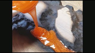 Mixing amp Pouring orange epoxy resin fractal rivers on Walnut board [upl. by Myke303]