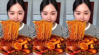 Asmr Mukbang  Enoki Noodles Spicy With Meatballs Eating Food Chinese Noodles Mushrooms Yummy [upl. by Sesom]