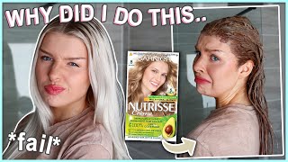 DYING MY HAIR BLONDE WITH BOX DYE  Garnier Nutrisse Blonde 80 [upl. by Zilada]