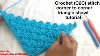 Crochet C2C corner to corner stitch triangle shawl tutorial in Hindi  Crochet triangle shawl making [upl. by Maurizio]