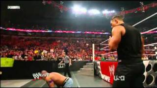 WWE Raw 31411 The Miz attacks John Cena as The Rock [upl. by Ynaitirb536]