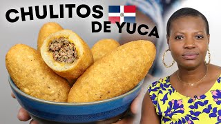 Croquettes de Manioc fourrées à la Viande Hachée 🇩🇴 CHULITOS DE YUCA STREET FOOD [upl. by Doowrehs]