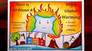 Global Warming Drawing  Stop Global Warming poster  Drawing  Save Environment  Climate Change [upl. by Avivah917]