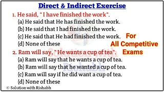 Direct Indirect speech Practice Set  Direct and Indirect Speech in English grammarNarration change [upl. by Aubrette]