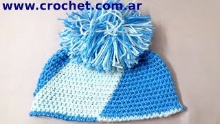 GORRO Argentino con pompón en tejido crochet o ganchillo tutorial paso a paso Moda a Crochet [upl. by Cherye640]