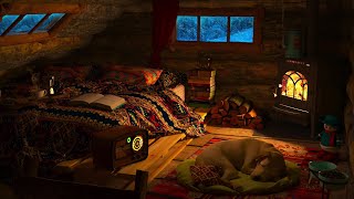 Deep Sleep in a Cozy Winter Hut  Relaxing Fireplace Crackling Blizzard Wind amp Snowfall Sounds [upl. by Eimrots]