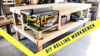 HOW TO MAKE A ROLLING TABLE SAW AND JOINTER WORK BENCH  DIY Work Bench for Small Woodworking Shop [upl. by Christian]