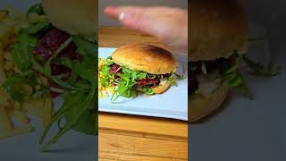 Blue Cheese Burger with Crispy Bresaola and Rocket Salad food burger lies [upl. by Analli]