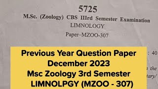 Previous year question paper  LIMNOLOGY  Msc Zoology 3rd Semester December 2023 [upl. by Aluap]